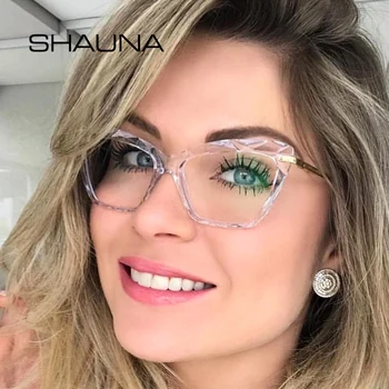 SHAUNA Spomladanski Tečaj Edinstveno Gladko Očala Okvir Ženske Pregleden Cat Eye Glasses UV400