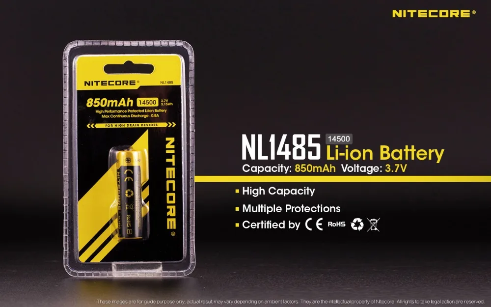 4 Kos/veliko Izvirnih NiteCore NL1485 14500 3,7 V 850mAh izhod MAX 3A Li-ion Celice, Baterije za ponovno Polnjenje z Zaščiteno VS NL1485