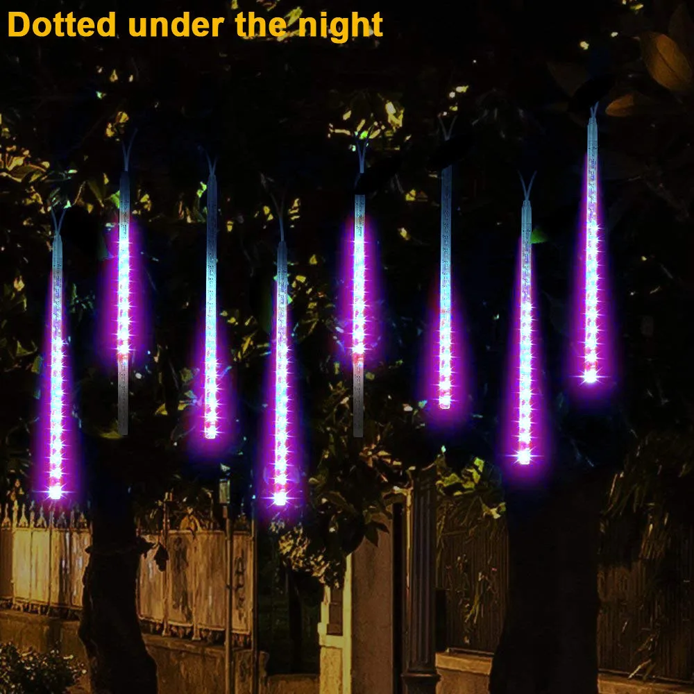 8PCS LED Meteor Lučka Stranka Dekoracijo Luči Meteor Tuš Dežja, Sneženja Xmas Tree Vrt na Prostem Vijolično Romantično Svetilke