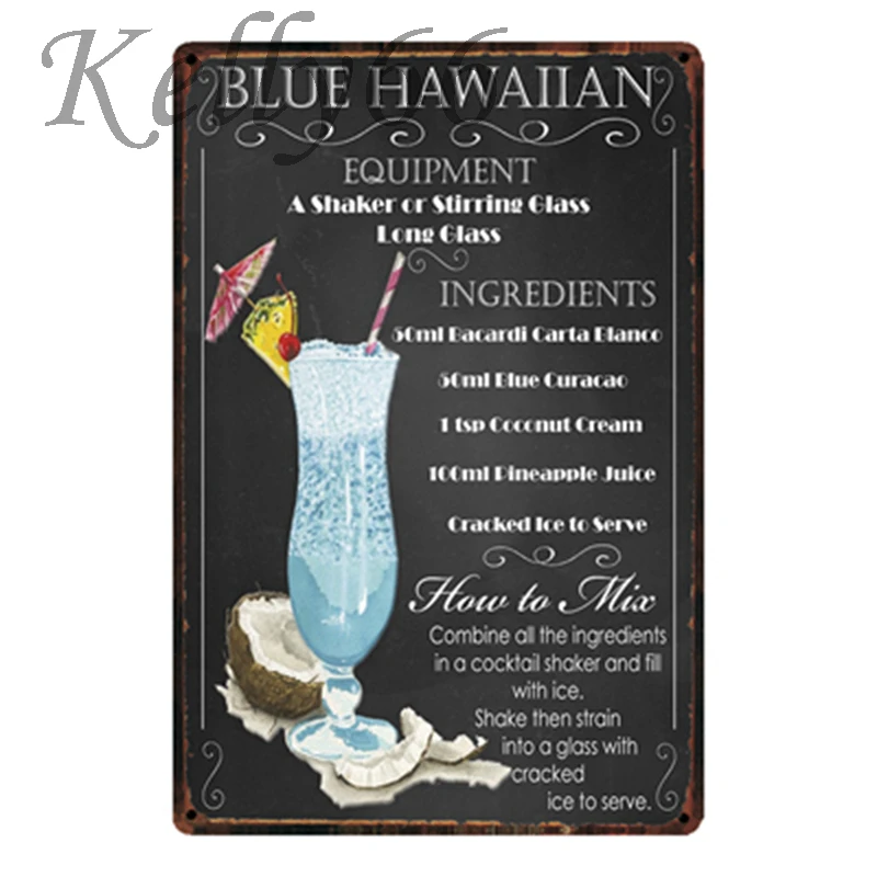 [ Kelly66 ] Modra Hawaiian Cocktail Kovinski Znak Tin Plakat Doma Dekor Bar Steno Umetnosti Slikarstva 20*30 CM Velikost y-1817