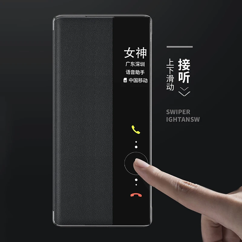 Luksuzni Smart View Usnja Flip Case Za Huawei Mate 40 Pro Plus Mate40 40pro Mate40pro 5G Globalni Različici Magnetni Telefon Kritje