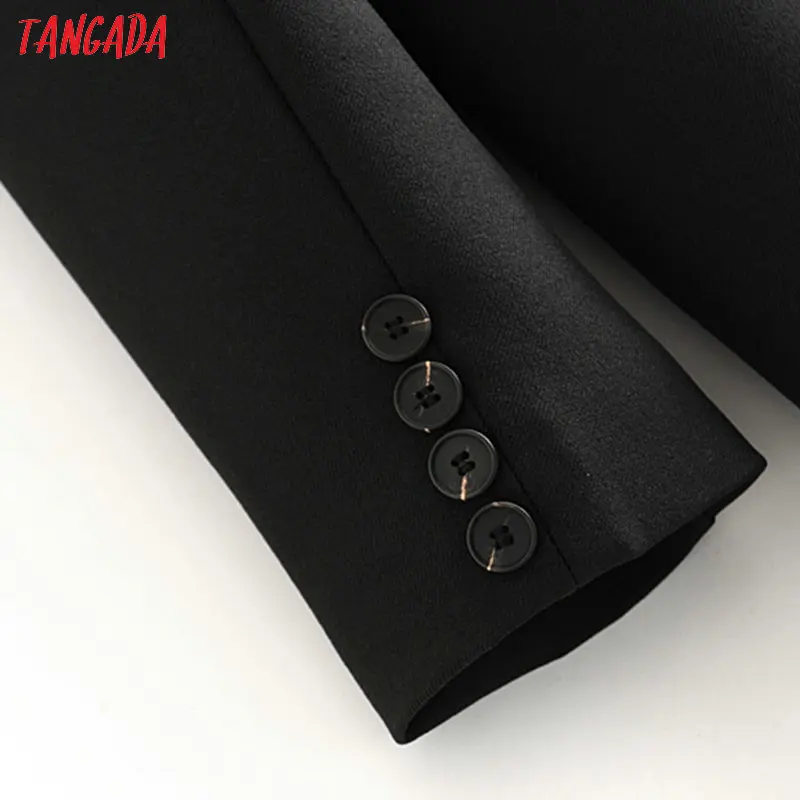 Tangada moda za ženske, črne barve jopič dolg rokav pocket office lady poslovnih plašč ženski retro vrhovi DA45