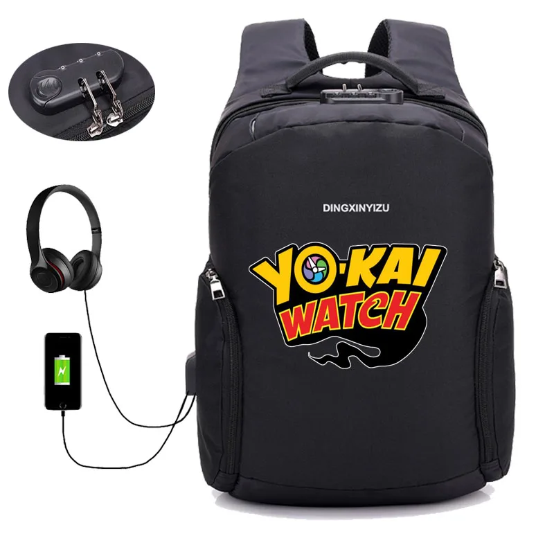 Japonske anime Yo-Kai Watch nahrbtnik najstnik Prenosni računalnik nahrbtnik USB polnjenje študent bookbag moških potovanja nahrbtnik 22 slog