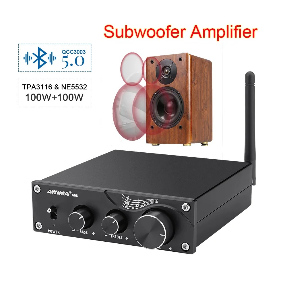 AIYIMA 100W TPA3116 NE5532 Subwoofer Ojačevalec Zvoka Bluetooth 5.0 2.0 HI-fi 2.1 Ojačevalnike, Stereo Ojačevalnik za Nadzor Glasnosti