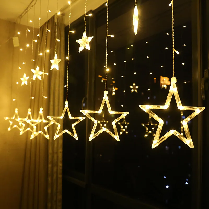 LED Star Svetlobo Niz Božič Luči Praznik Luči Neonske Luči Niz Luči Opozoril Star Zavese Luči Soba Ins Dekoracijo