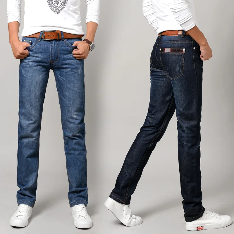 2020 Jeseni Nova moška Classic Črno Modra Slim-fit Jeans Poslovnih Bombaž Elastična Redno Fit Traper Hlače Moški blagovne Znamke Hlače