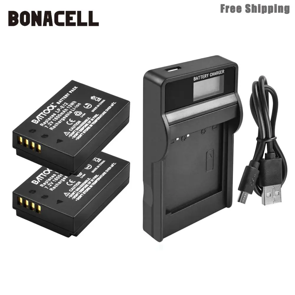 Bonacell 1800mAh LP-E12 LPE12 LP-E12 Baterijo Fotoaparata+LCD Polnilec Canon EOS M10 Poljub X7 Rebel SL1 EOS 100D DSLR Baterije L50