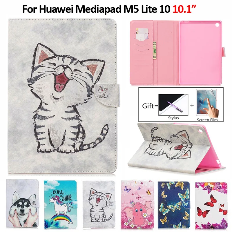Luštna Mačka Samorog Kuža Tablet Kritje Za Etui Huawei Mediapad M5 Lite Primeru 10.1