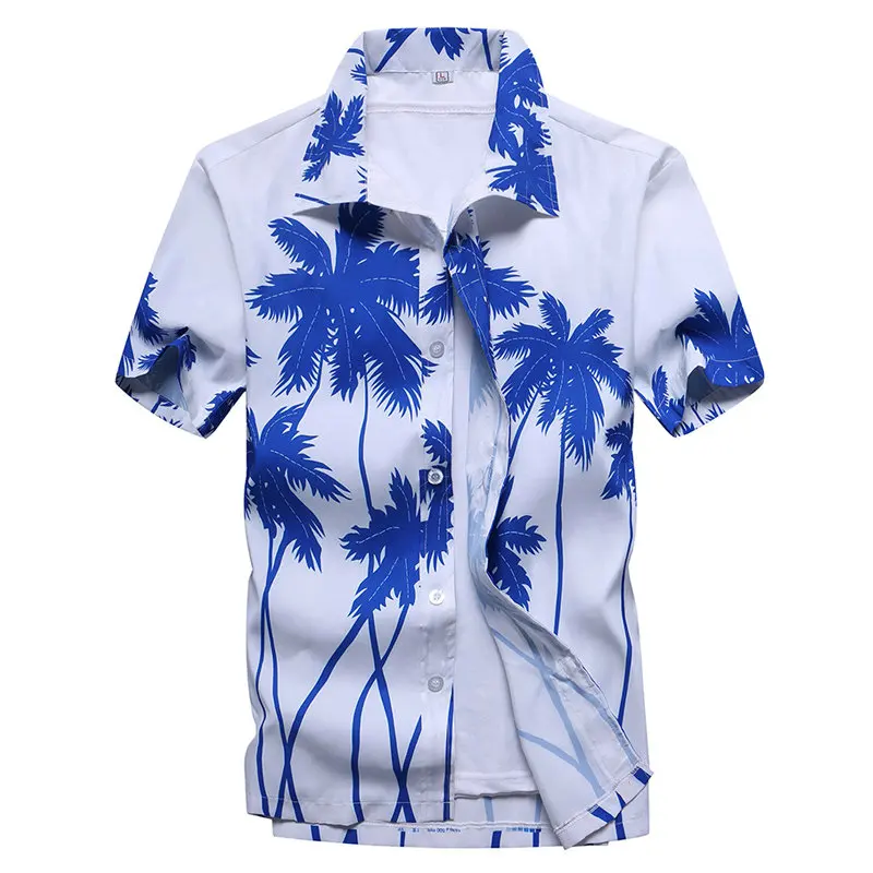 Moške Poletne Havajske Srajce Kokosovo drevo tiskanja Plaži Majice Kratek Rokav Dihanje camisa masculina Plus Velikost 5XL Havajih Majice