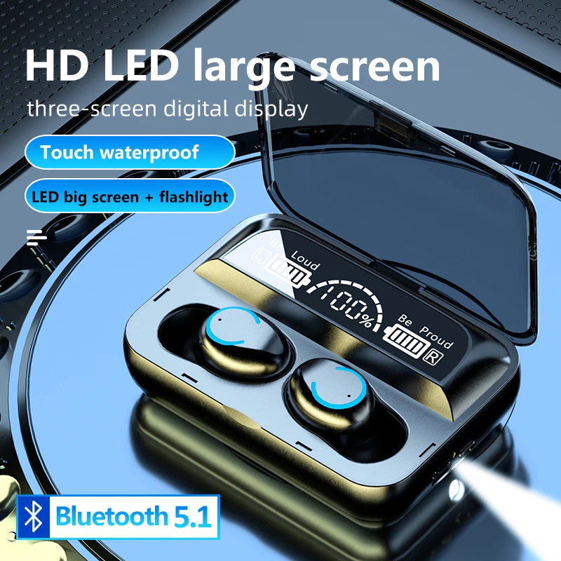 TWS Bluetooth V5.1 Slušalke 9D Stereo Šport Brezžične Slušalke Dotik kontrolna lučka LED Nepremočljiva Čepkov Slušalke z Mikrofonom
