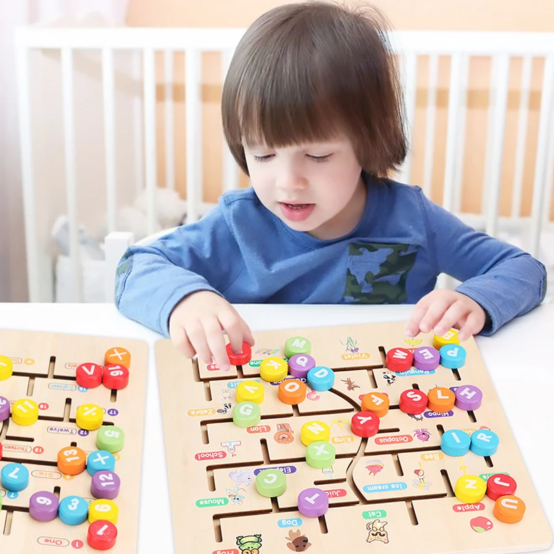 Drsna Labirint Uganke Zgodnjega Učenja Pismo&Številke Črkovanje Montessori Igrače, Ročno Izdelane Lesa Uganke Otroci Igrače