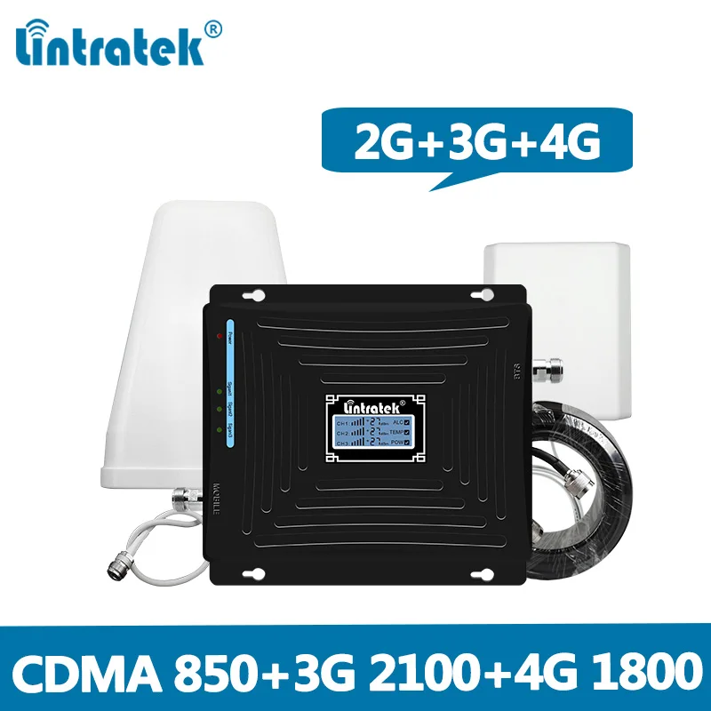 Lintratek Signal Booster 2G 3G 4G Repetitorja 850Mhz, 2G, 3G 2100Mhz 4G LTE 1800Mhz Repetitor, 850 1800 2100 CDMA UMTS DCS Celoten Komplet @6