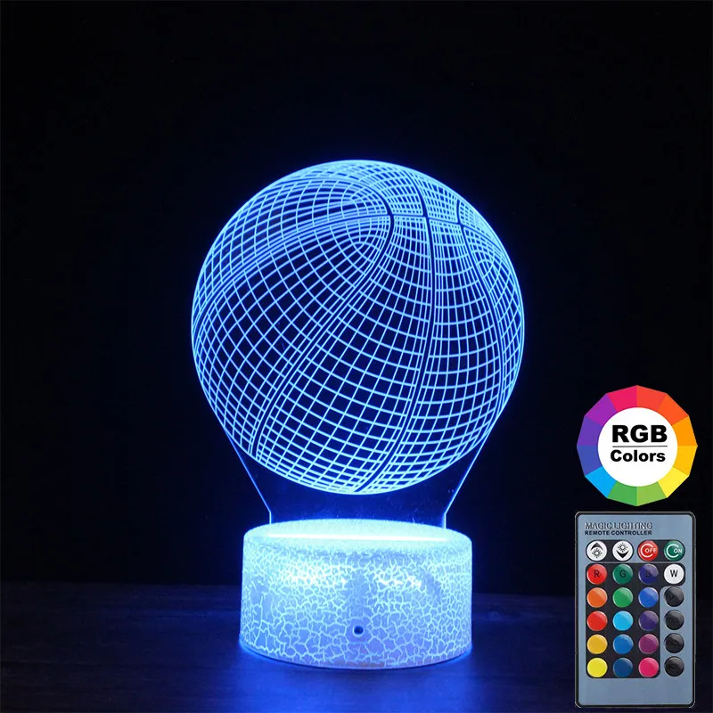 LED 3D Noč Svetlobe Košarka FI-BA Šport 7 Barv Spreminjanje Lučka USB Akril osvetlitev dekor Noči svetilke otroci darilo za otroka otrok