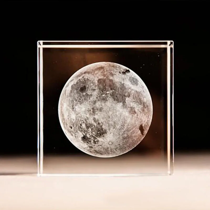 Kristalno 3D Lasersko Vgravirana Luna Figur Steklena Kocka Okraski Doma Namizno Dekoracijo Obrti obtežilnik za papir Astronomije Darilo