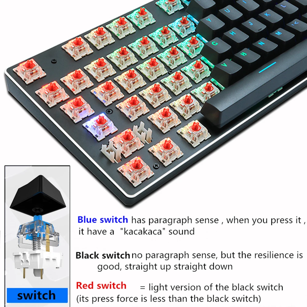 Žična Mehanska Tipkovnica RGB Mix Osvetljen Gaming Tipkovnica 87 104 Anti-prikazen Modro Rdeče Stikalo Za Igre Laptop PC ruske NAS