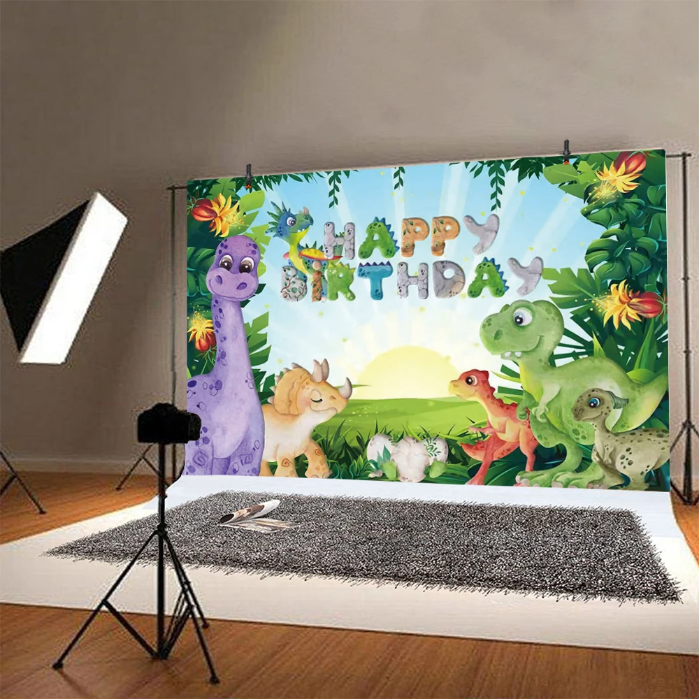 Gozd Dinozaver Fotografija Ozadje Happy Birthday Baby Tuš Stranka, Risanka Otroški Foto Ozadje Živalskem Vrtu Studio Prop Dekoracijo