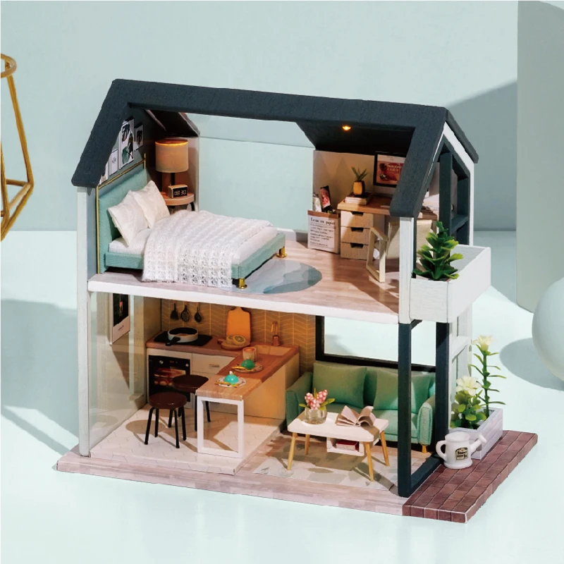 CUTEBEE DIY Lutka Hiša Lesena Lutka Hiše Miniaturni Lutke Pohištvo Komplet z LED Igrače za otroke Božično Darilo QL01