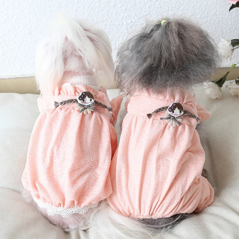 Pasje Obleke in Jumpsuits Ropa Gato Oblačila za Pse Pink štirinožni Toplo Bombaž-Oblazinjena Oblačila za Hišne Jeseni Perro Ropa Pes Krpe