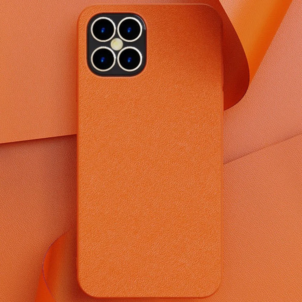 Kul Usnja Kritje za iPhone 12 Primeru Oranžna Vgrajen Trdi PC Funda Aiphone12 Pro Max 6.5