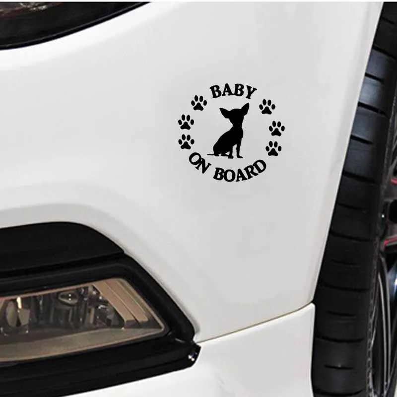 Avto Nalepke BABY ON BOARD Chihuahua Dog PVC Avto Nalepke za Dekoracijo Ustvarjalne Nepremočljiv Pokrov Nič Črno/bela, 14 cm*13cm