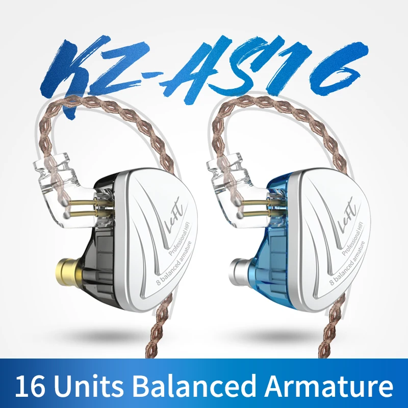 KZ AS16 8BA V Uho Slušalke Uravnotežen Armature Slušalke Visoko Kakovost Zvoka Monitor Hi-fi Slušalke KZ AS12 AS10 BA10 AS06 C16 A10