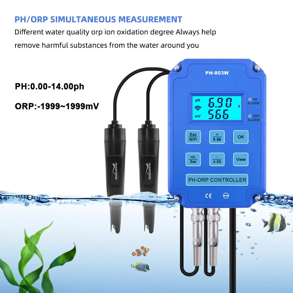 Yieryi Digitalni pH WiFi ORP Redox 2 v Krmilnik 1 Monitor Izhodna Moč Nadzora Elektroda Sonda BNC za Akvarij