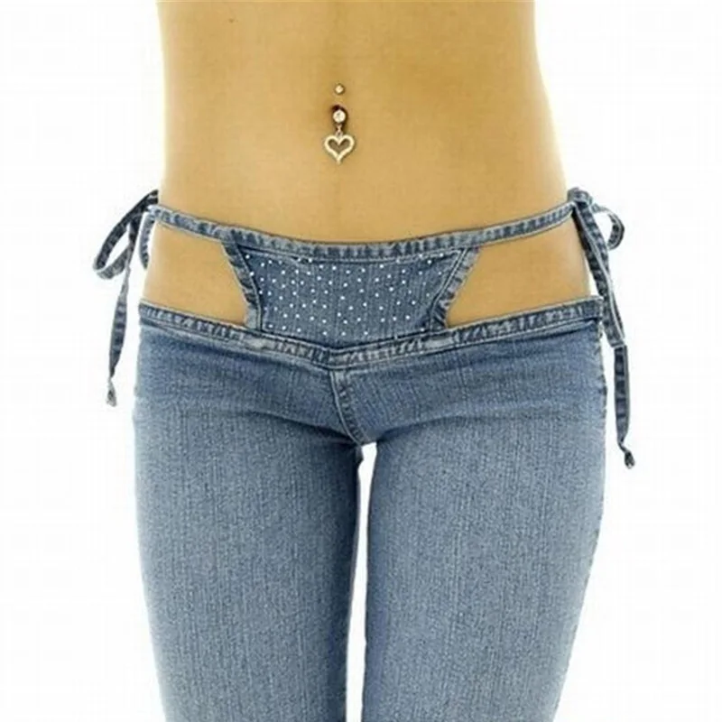 Visoka kakovost Osebnost Ženske Ultra Slim Pasu Bikini Jeans, Moda Vrvico Hlače Udobno Rakete Hlače