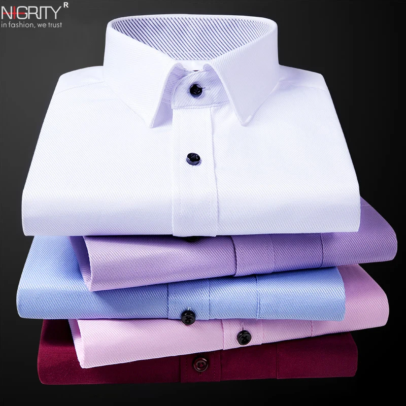NIGRITY 2019 Pomlad Novih Moških Priložnostne Long Sleeve Majica Fashion Classic Udobno Poslovnih Majica Moška Majica Plus Velikost XS-6XL