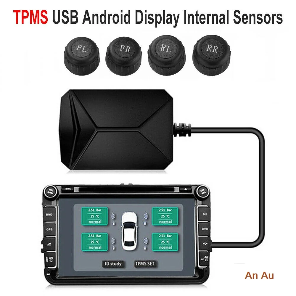 USB Android TPMS Nadzor Tlaka v Pnevmatikah Sistem Prikaže Alarmni Sistem, 5V Notranje Senzorje Android Navigacijske Avto Radio 4 Senzorji