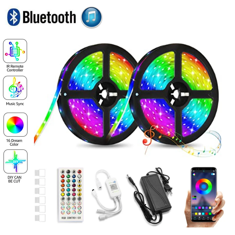 Bluetooth APLIKACIJO SINHRONIZACIJA Glasbe LED Trakovi, RGB Osvetlitev Nastavite Multicolor IR Daljinski 5050 Diod Trak 5M-20M Prilagodljiv Trak LED Trak Svetlobe