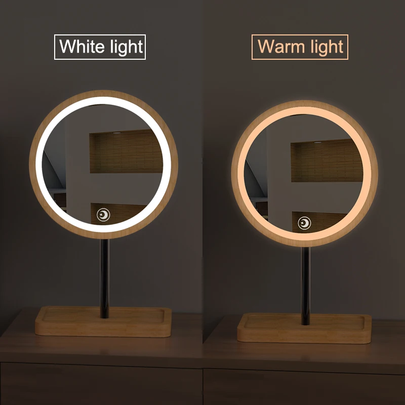 Prenosni Lesene Namizni LED Ličila Ogledalo 3X Povečevalno Polnjenje prek kabla USB Nastavljiv Svetlo Difuzne Svetlobe na Zaslonu na Dotik Ličila Orodja