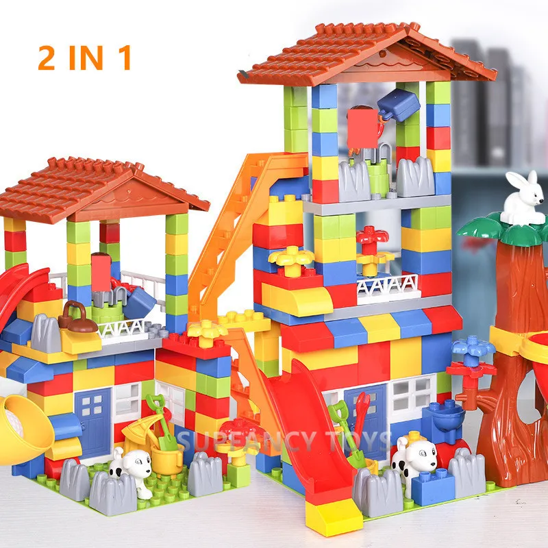 133Pcs Velikih Delcev, Hiša, Streha Klasična Stran gradniki Kompleti Sestavljanje Plastičnih Grad Duploed DIY Prijatelji Opeke Otroci Igrače