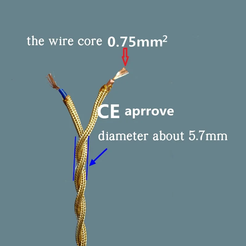 10 metrov Tkanine Kabel kabel za Vintage Obesek svetlobe 110/220V Dekoracija žarnice Kabli Zlato Pletene Tkanine, Zavite Električne Žice