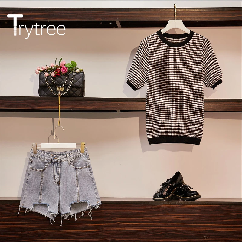 Trytree 2020 Poletje Ženske Dva Kosa iz Priložnostne O-neck Trak T-shirt Vrhovi + Kavbojske Hlače Tassel Moda Žepi Set 2 Kos