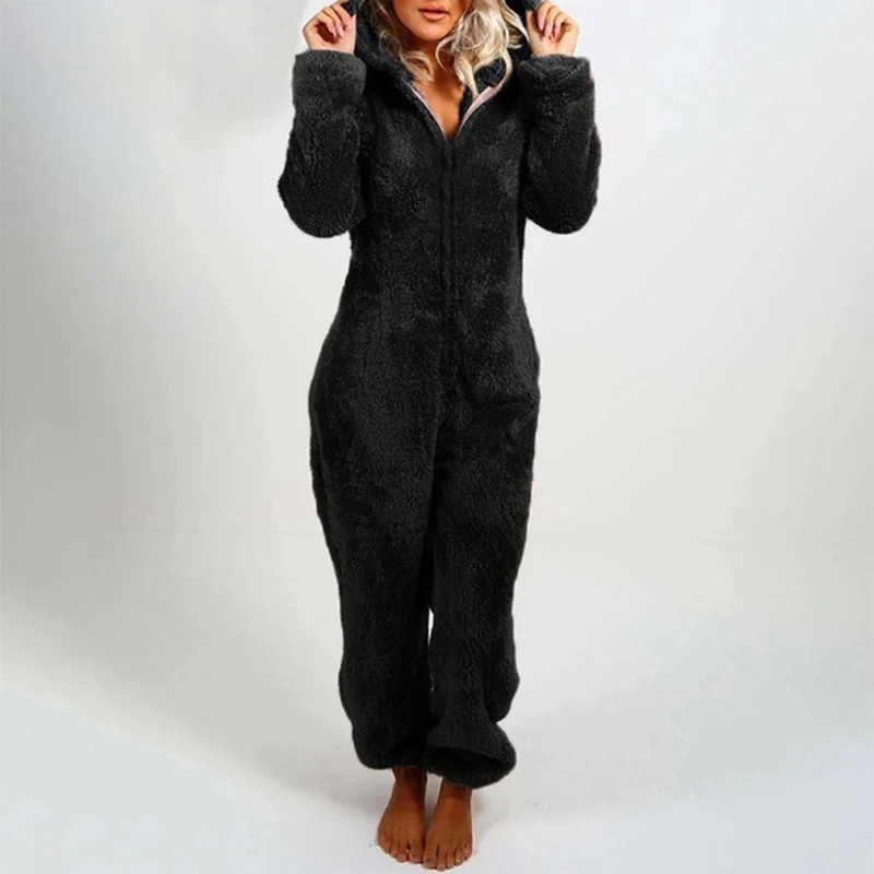 Toplo Hooded Pajama Jumpsuit Ženske Cartoon Živali Uho Onesie Cosplay Sleepwear Odraslih Pižamo Kombinezon