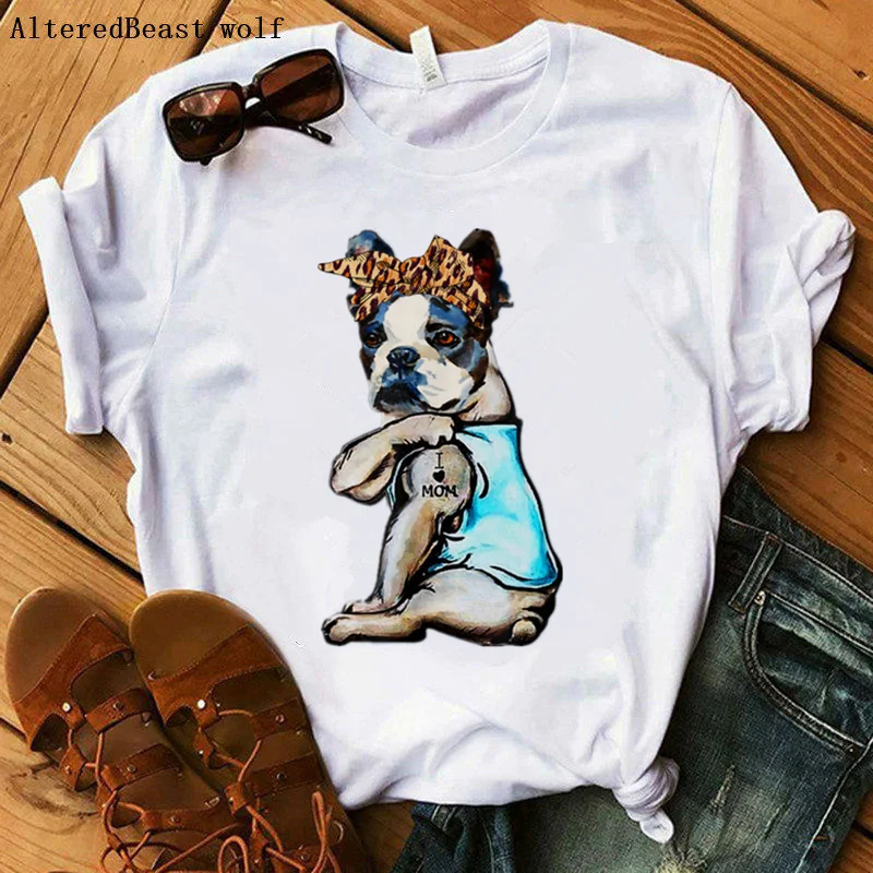 Bostonski Terier, ki sem Ljubezen, Mama Tshirt Ženske Harajuku Leopard Tiskanja Ruta Mama O-neck Majica s kratkimi rokavi Kratkimi Rokavi Ženske Priložnostne T-shirt 2020