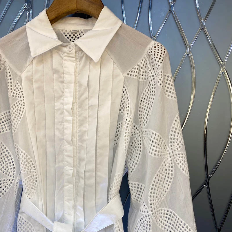 TWOTWINSTYLE Votlih Iz Sashes Obleko Za Ženske River Dolg Rokav Priložnostne Bele Obleke Ženska Moda Nova Oblačila 2020 Jeseni