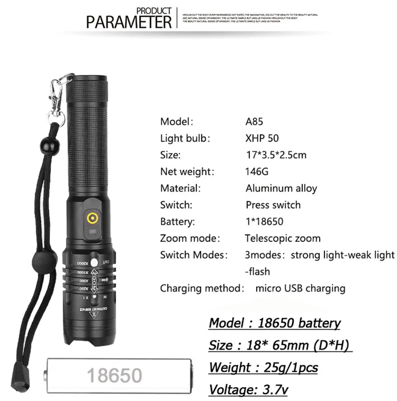 6500lumens Lučka xhp50.2 led svetilka močna usb baklo Zoomable luč uporabo 18650 baterijo baklo za ribolov, lov