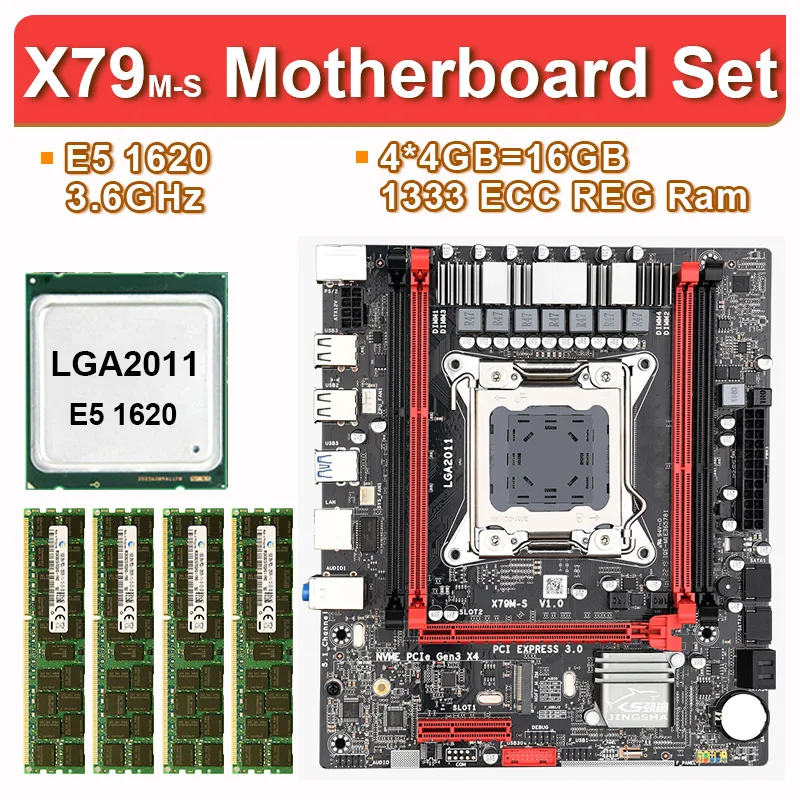 X79m-s motherboard LGA2011 ATX glavnik E51620 CPU 4pcs x 4 GB = 16 GB DDR3 RAM 1333 PC3 10600R PCI-E NVME M. 2 SSD USB3.0 DATA3.0