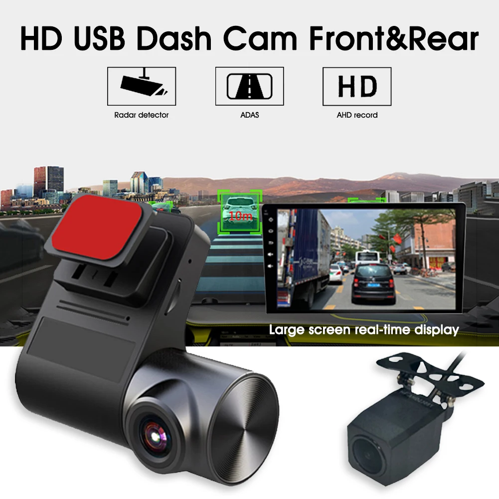 Dash Kamera Spredaj in Zadaj Kamera za Avtomobile 720P 30fps 270° Širokim Kotom z Night Vision Zanke Snemanje ADAS Parkiranje Zaslon