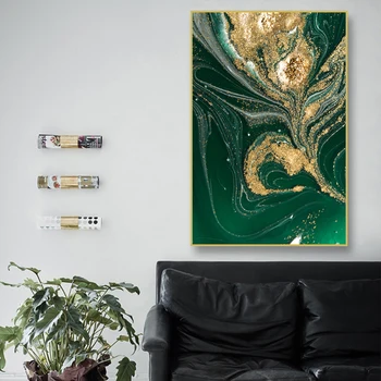 Nordijska Ustvarjalne Zeleno Zlato Folijo Wall Art Platno Plakatov in Fotografij Cuadro Sodobnega Abstraktnega Slikarstva Stenske Slike za dnevno Sobo