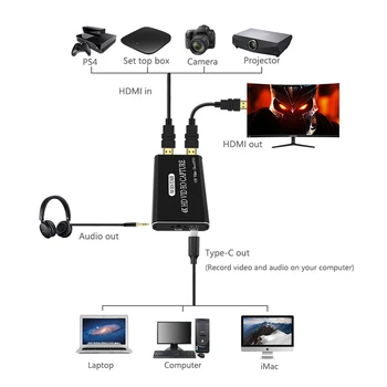 4K 1080P HDMI Video Capture Card Zanke-out Tip C do HDMI, USB Snemanje Polje Telefon Igra Grabežljivac Live Streaming za PS4 PC DVD