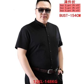 Velika velikost 13XL 14XL jesen in zimo, poslovni moški udobno kratka sleeved river proge enotni-zapenjanje formalno črna majica