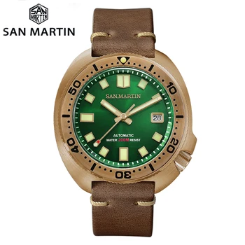 San Martin Moških CuSn8 Bronasto Mehanske Potapljanje Ure 200m vodoodporna Sapphire Kristalno Usnjeni Trak Klasičnih Мужские часы
