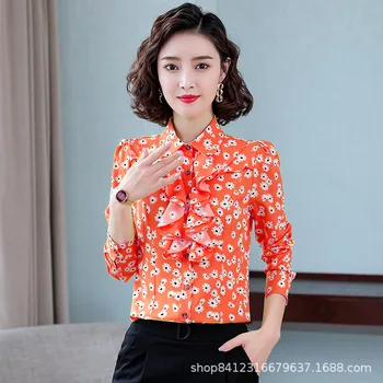 Korejski Moda Šifon Ženske Bluze Urad Dama Majico in Bluzo Blusas Largas Plus Velikost XXXL/5XL Womens Vrhovi in Bluze