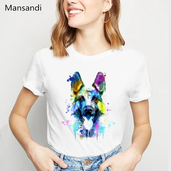 Akvarel nemški Ovčar tiskanja tshirt ženske modi zabavne majice femme Moj najboljši prijatelj ljubljenčka psa vrhovi ženska t-shirt ulične