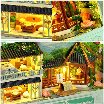 DIY Lesena Hiša Miniaturas s Pohištvom DIY Miniaturne Hiše Casa Lutka hiša Igrače za Otroke Rojstni dan Darila Polje Gledališče TH5