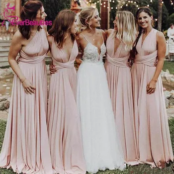 Poceni Dolgo Blush Pink Družico Obleke Dolgo 2020 Poroko Gost Obleko Vestido De Praznik