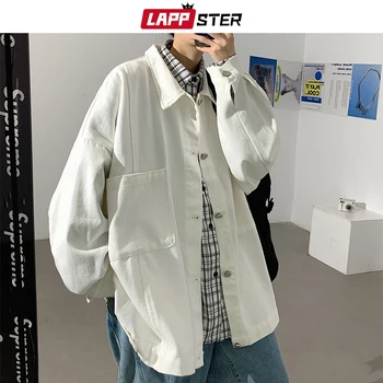 LAPPSTER Moških Prevelik Tovora Jakne Plašči 2020 Jeseni Mens korejski Moda Svoboden Windbreaker Beli Japonski Ulične Coats