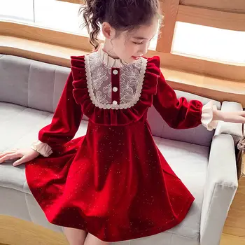 Dekleta obleko jeseni leta 2020 novo otrok korejska različica pasja princesa obleko dekle rdeče čipke zahodni stil oblačenja XXZ073